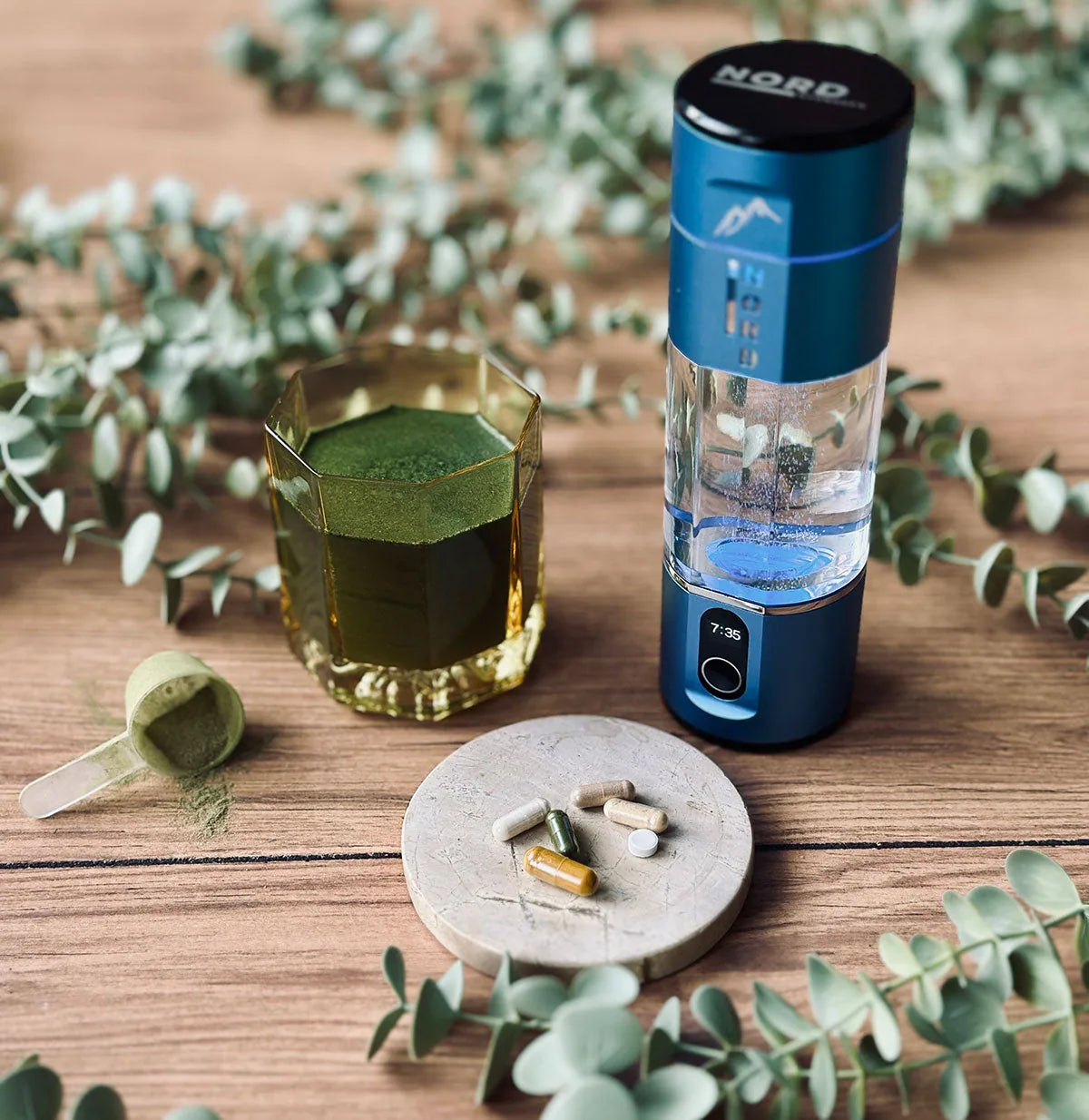 Bottle mid-cycle on a table